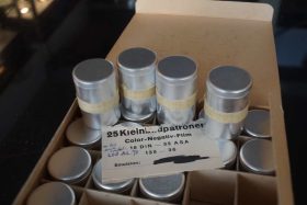 25x unknown color film in metal canisters, long expired (1970)