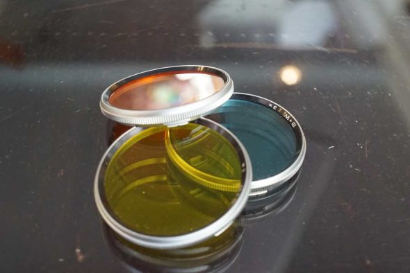 Rolleiflex Bay III filter lot of 3: Orange, Yellow, Green. By B+W