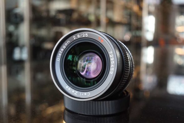 Carl Zeiss Distagon T* 25mm F/2.8 MMJ lens, w/ Canon EF converter