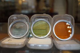 Leica Leitz E39 filter trio: UV, Orange and Yellow, in cases