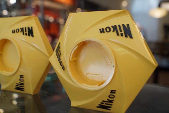 Nikon Yellow Hexagonal lens display stands, 2 pieces, boxed