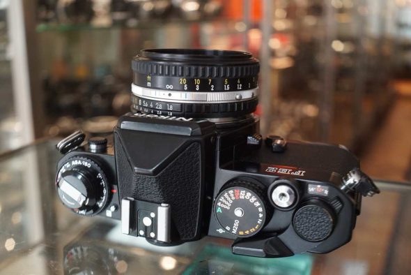 Nikon FE2 black + E 50mm f/1.8 AIS pancake lens