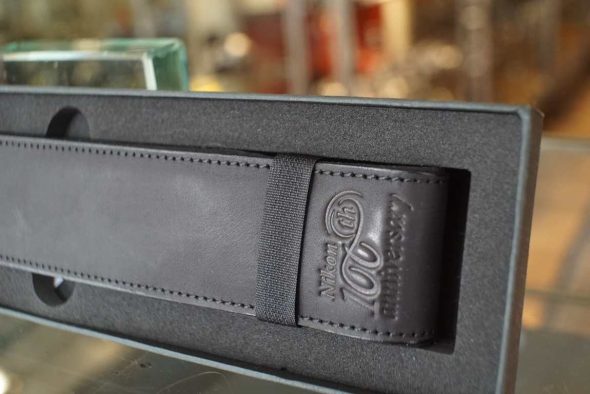 Nikon 100 year Anniversary premium black leather strap, boxed